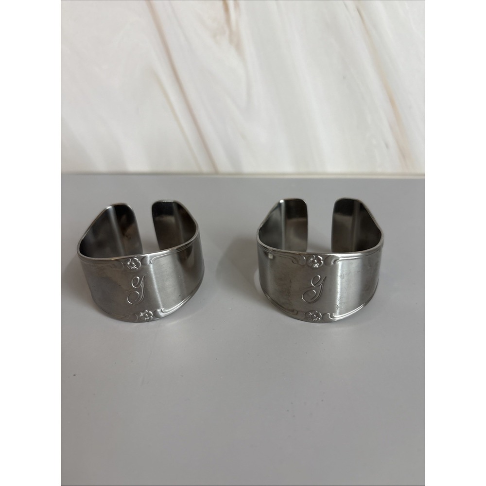Monogrammed "G" Set Of 2  Stainless Steel Custom‎ Craft Napkin Rings New